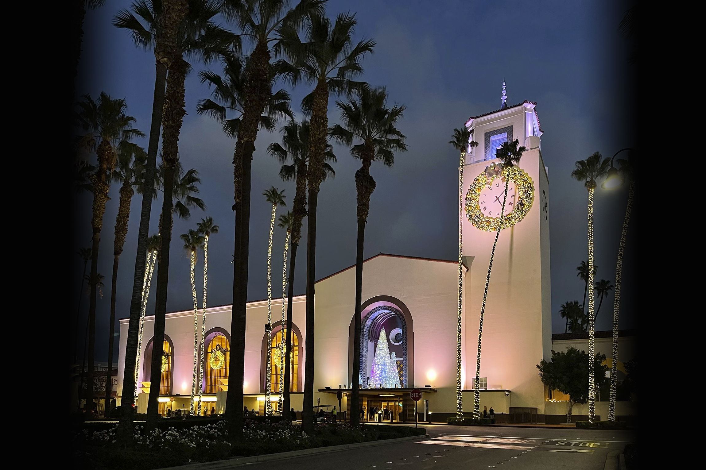 Night exterior shot of Union Station