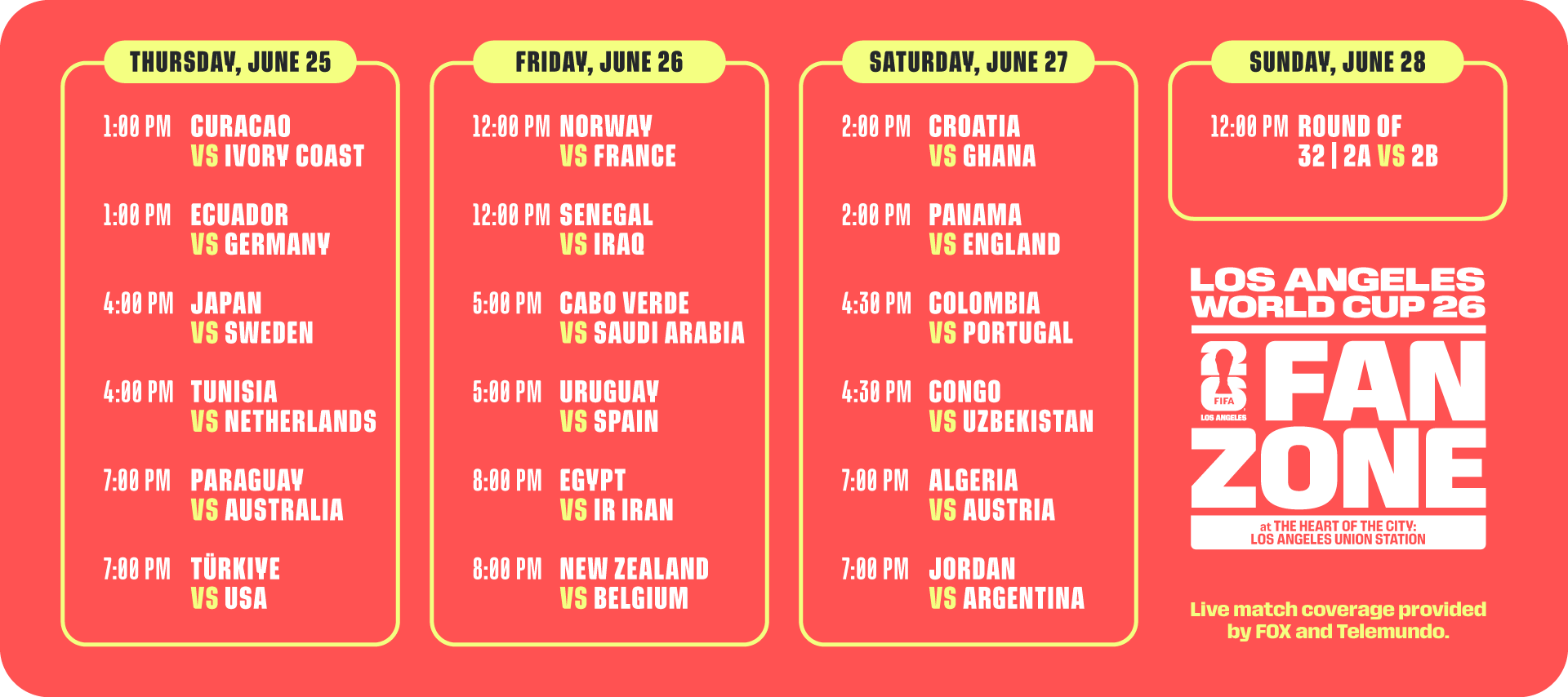 FIFA FANZONE SCHEDULE Union Station Los Angeles