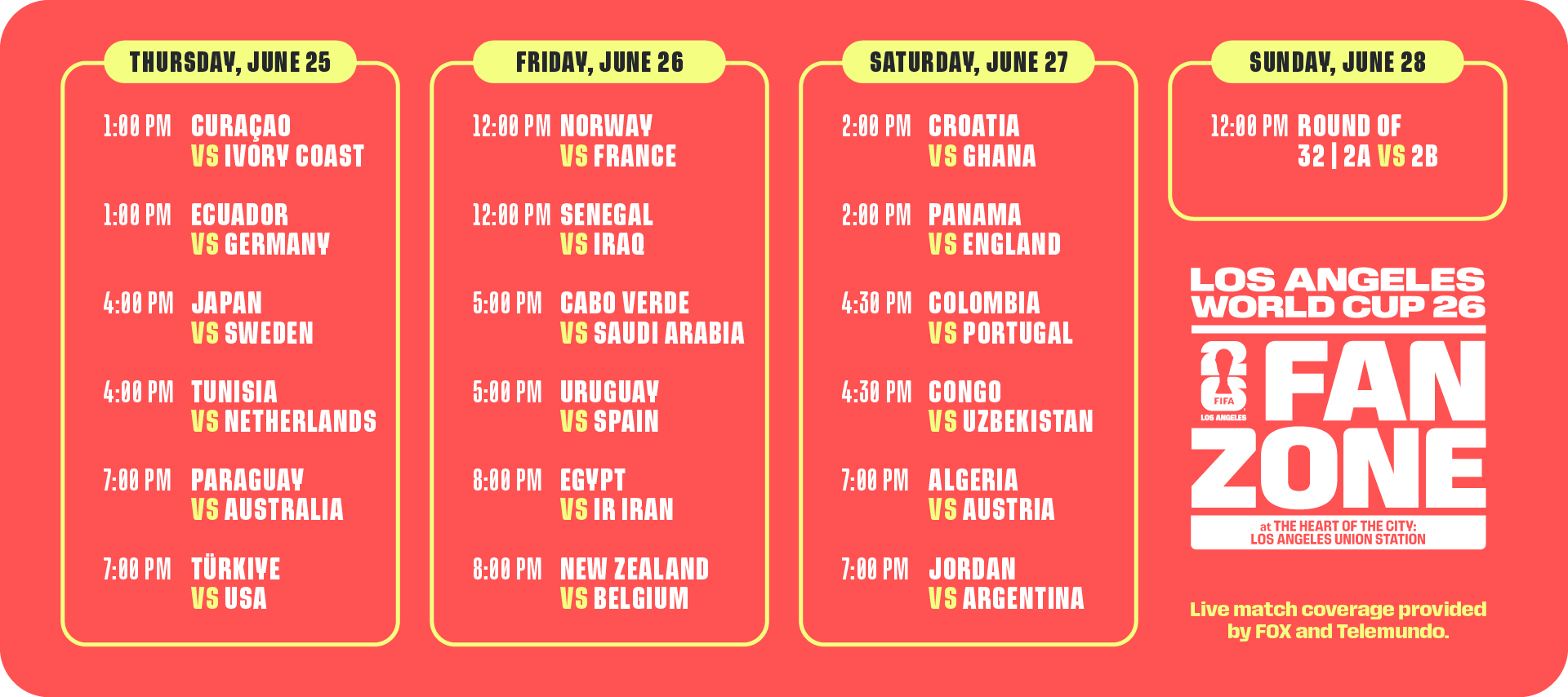 LAUS OFZ Match Schedule Union Station Los Angeles